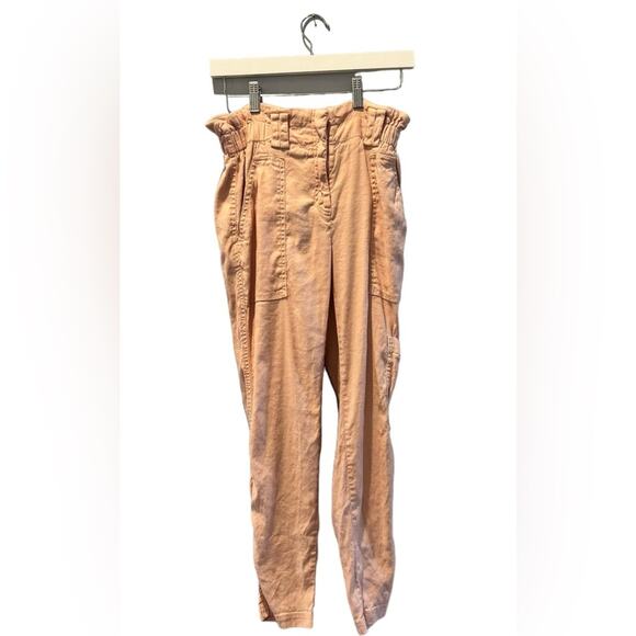 Anthropologie Elevenses Romantic Pink Beachy Linen Blend Paperbag Pants Size XS - Picture 2 of 8